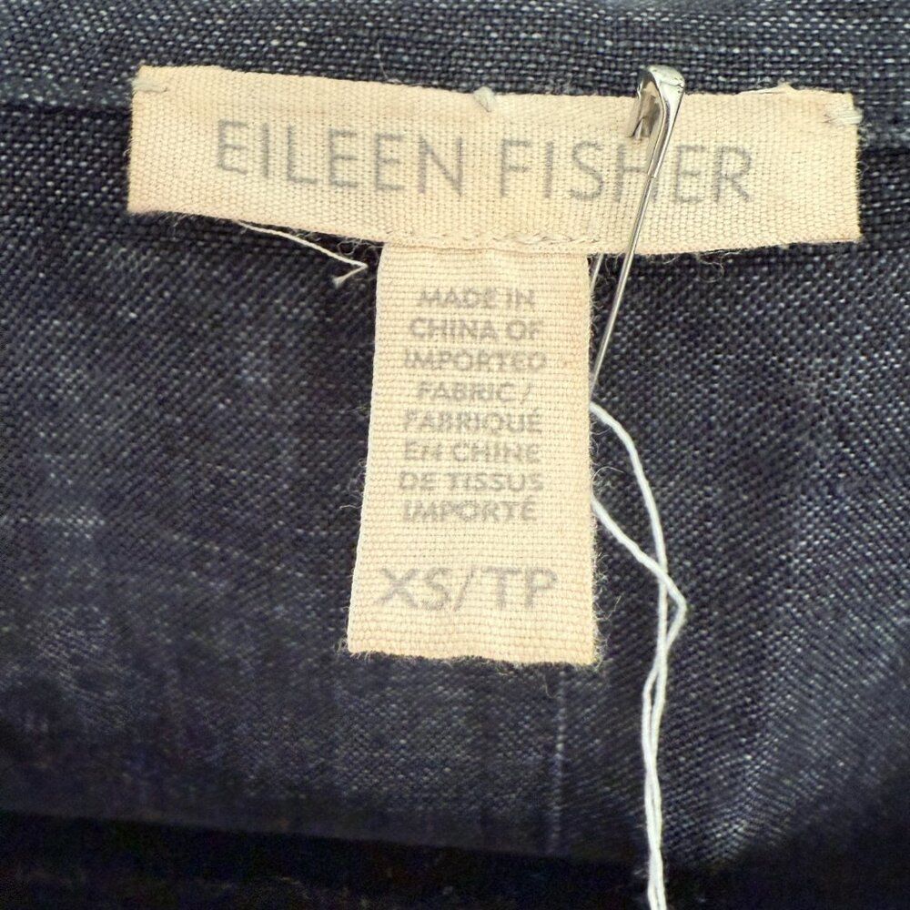 Women Eileen Fisher Linen Denim Two Button Lightweight Blazer Black Extra Small - Picture 3 of 8